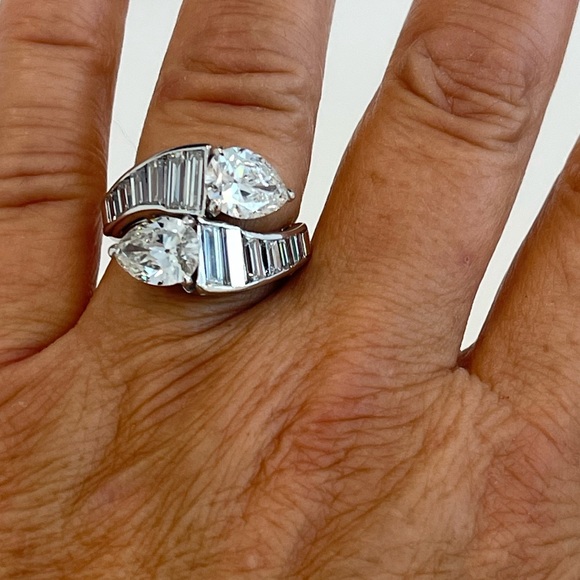 STUNNING ESTATE PLATINUM DIAMOND BI-PASS RING SIZE 8.5 - Picture 12 of 17